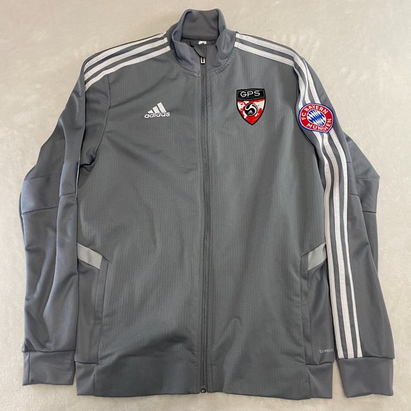 Adidas GPS Gray Full Zip Mock Neck Track Suit Jacket Sz M Mens FC Bayern Munchen - Picture 1 of 11